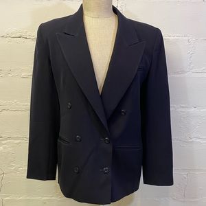 Austin Reed Vintage Womens Navy Double Breasted Blazer Size 10 w Shoulder Pads